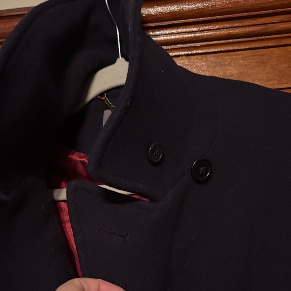 J. Crew Stadium Cloth by Nello Gori Blue Pea Coat with Red Lining 79% wool - Picture 7 of 10